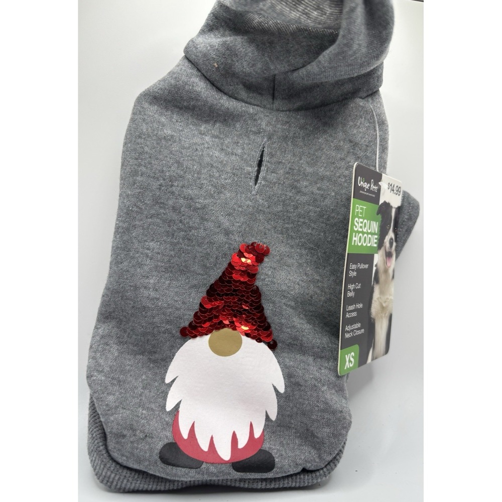 Gray Pet Sequin Gnome Hoodie - XS